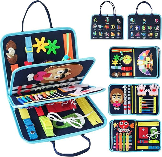 Montessori Busy Board Toy for Toddlers - A Suitable Birthday Gift for 3-Year-olds, an Interactive Playbook for Toddlers, a Sensory Activity Book, and a Quiet, Busy Book Travel Toy
