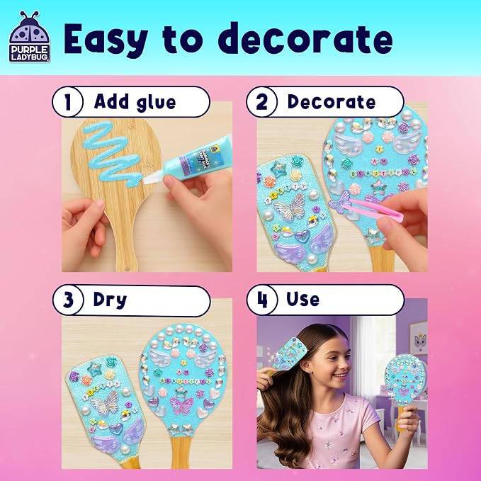 Decorate Your Own Wooden Hairbrush and Handheld Mirror Craft Kit | DIY Kits for Kids, Princess Mirror, Bedazzling Gems and Beads, Gift for Girls, Screen Free Activity for Girls Ages 6-12