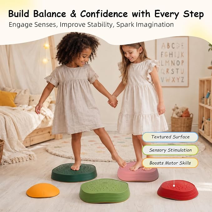 Balance stepping stones for kids, non-slip toddlers sensory toys outdoor or indoor play, promoting motor skills and confidence,Coordination Toys for children age 3 4 5 6 7+（forest）