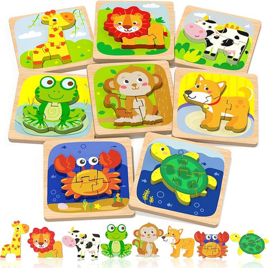 Benresive Wooden Toddler Puzzles, Montessori Toddler Toys for 1 2 Year Old | 8 Pcs Puzzles, 1 2 3 Year Old Girl Boy Great Gifts, Learning Educational Preschool Bolck Toys for 1 2 3 Year Old