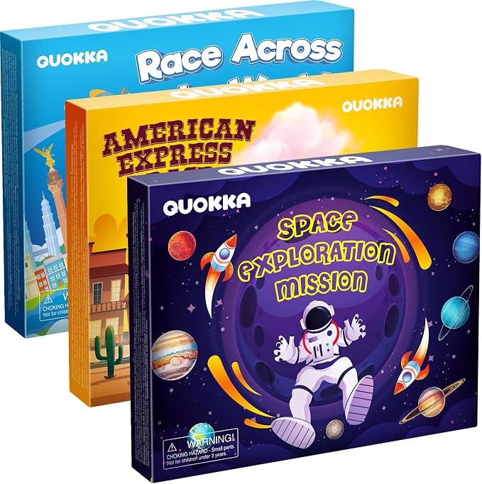 3 Learning Board Games for Kids 8-12 - Educational Trivia Cards Ages 6-8 | Travel United States - World Map - Explore Outer Space - Games Gift for Children Ages 4-8 and Teens