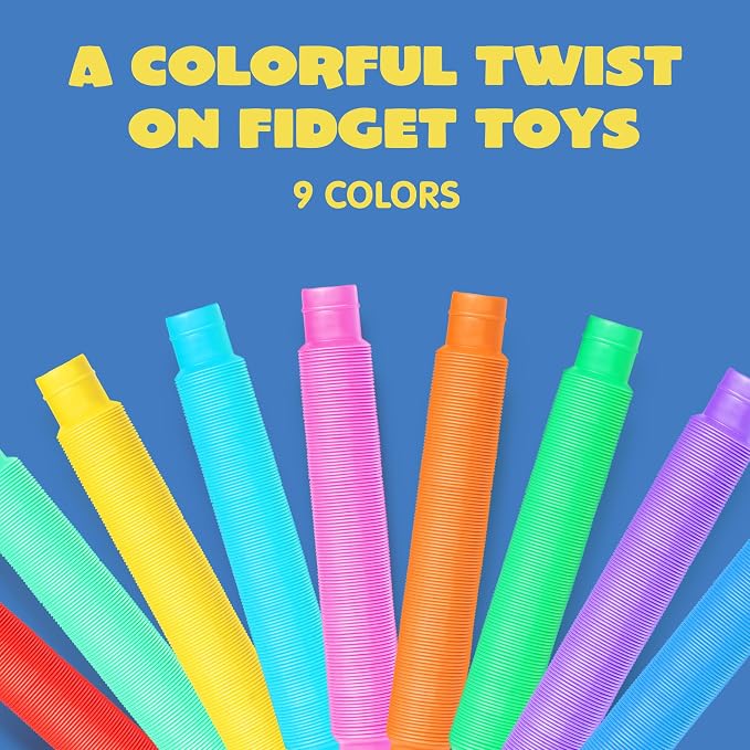 JOYIN 9 Pack Pop Tubes, Sensory Toys (Large) Fidget Toys Party Favors - 9 Colors, Creativity Learning & Fun for Kids - Perfect for Party, Goodie Bags Stuffers, Classroom School Reward