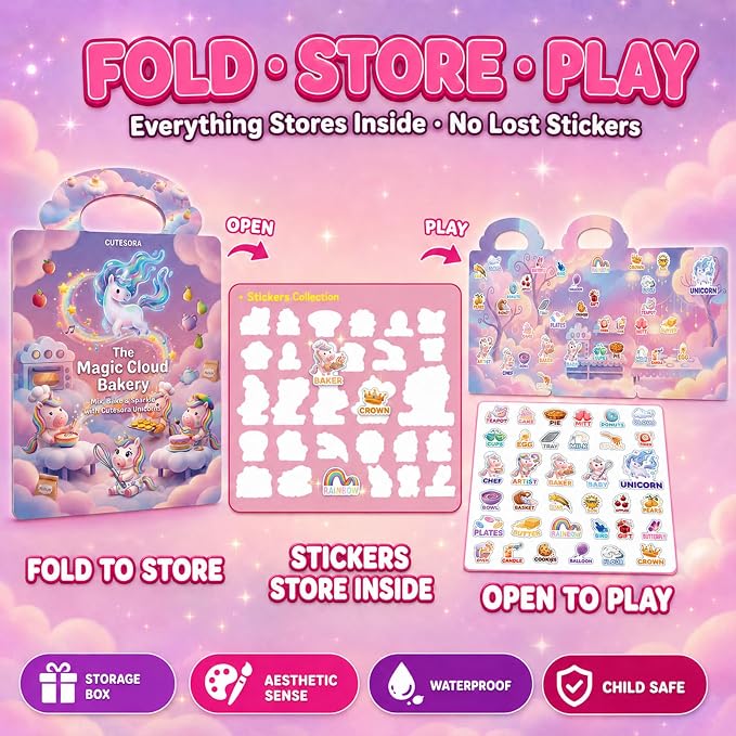Reusable Jelly Sticker Books for Girls 3-8, Toddlers 2-4, 4 Sets | Sticker Activity Toys | Quiet Travel Toys | 3D Puffy Window Clings | Screen-Free Play | Girl Gift Ages 2-8