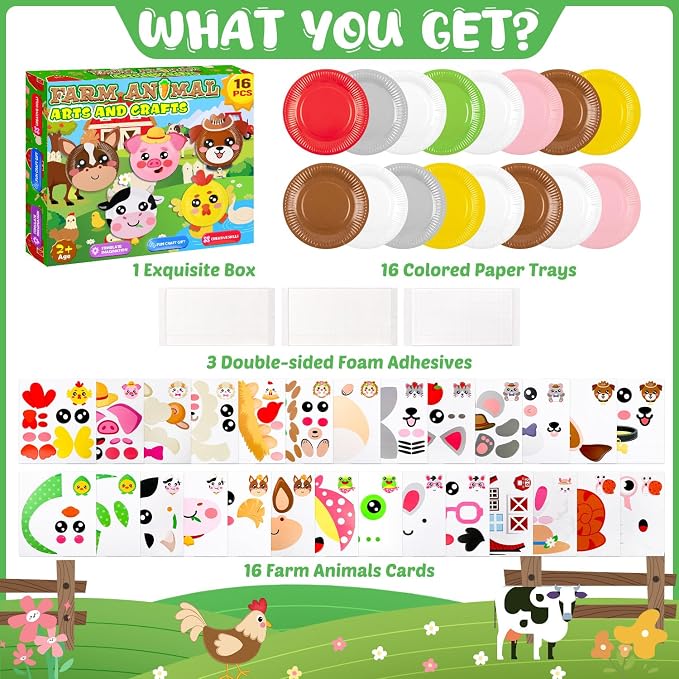 16 Pack Arts and Crafts for Kids Toddler DIY Animal Paper Plate Art Gifts