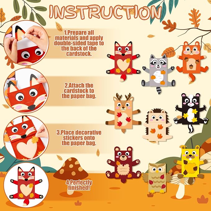 WATINC Hand Puppet Making Kit, Paper Sock Puppet Toys for Kids (Woodland) | 9 Styles, Make Your Own Storytelling & Role Play Crafts, Creative Group Activity, Party Favors & Gifts for Kids Ages 4-8