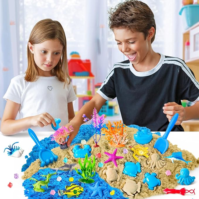 Sensory Bin Ocean Kit with Sensory Sand | Play Sand, Pretend Play Beach Toy, Sandbox for Girls and Boys