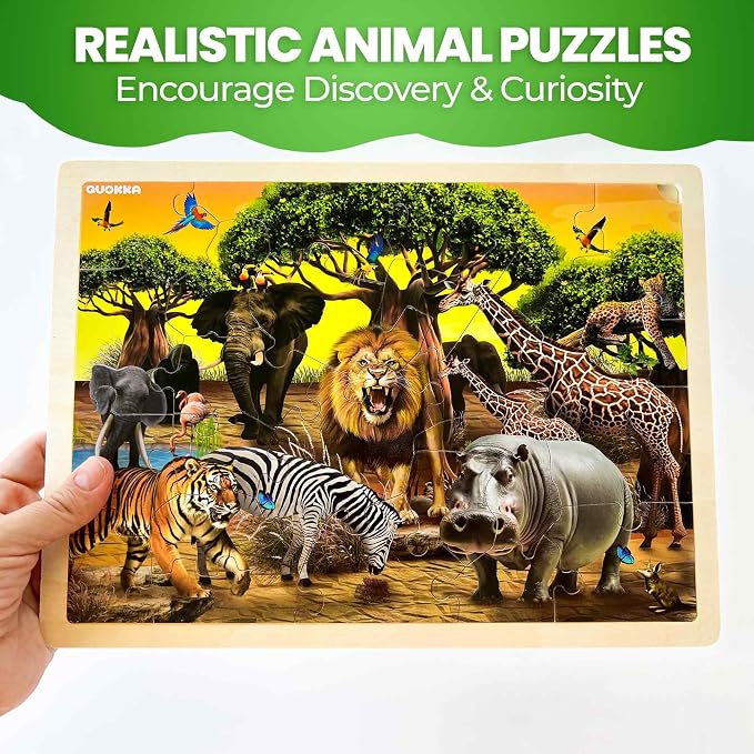 QUOKKA 4SET Puzzles for Kids Ages 4-6 - 48 Pcs Wooden Toddler Realistic Montessori Puzzles Ages 3-5 - Wild Animals Africa Ocean Farm Learning Games for Boys and Girls 4-8 Year Olds