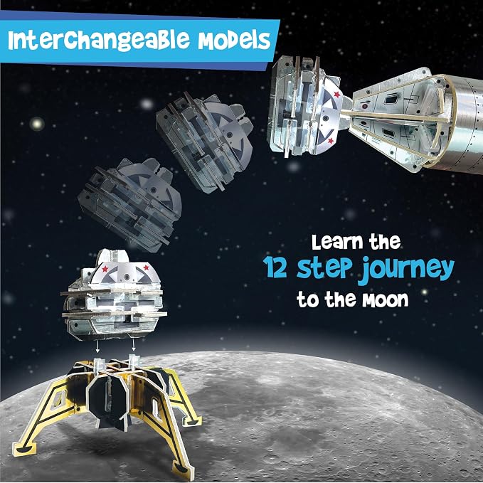 Imagimake Mapology Man's Journey to Moon, Apollo 11 3D Model Kit for Kids | Educational STEM Model Kit, Build Rockets & Satellites, Back to School Gift for Boys & Girls Ages 8,9,10,11,12 Years Old