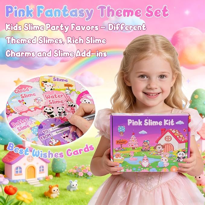 12-Pack Pink Slime Kit for Girls, Butter Cloud Squishy Party Favor Set | Goodie bag stuffers, Easter basket fillers, classroom prizes and sensory slime toys with clear slime for kids ages 4-10