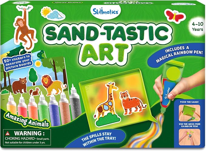 Skillmatics Sand Art – Animals, Preschool Crafts, Montessori Activity Kit | Sensory Play, 50+ Colorful Stickers, Hands-On DIY Activity for Kids, Gifts for Girls & Boys, Ages 4, 5, 6, 7, 8, 9, 10