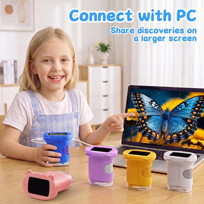 SEEKID Kids Microscope,1000X Handheld Digital Microscope (Blue) | 2.4" IPS Screen | Rechargeable Handheld | 8 LED Lights | STEM Toy for Exploring Science | Ages 5–12