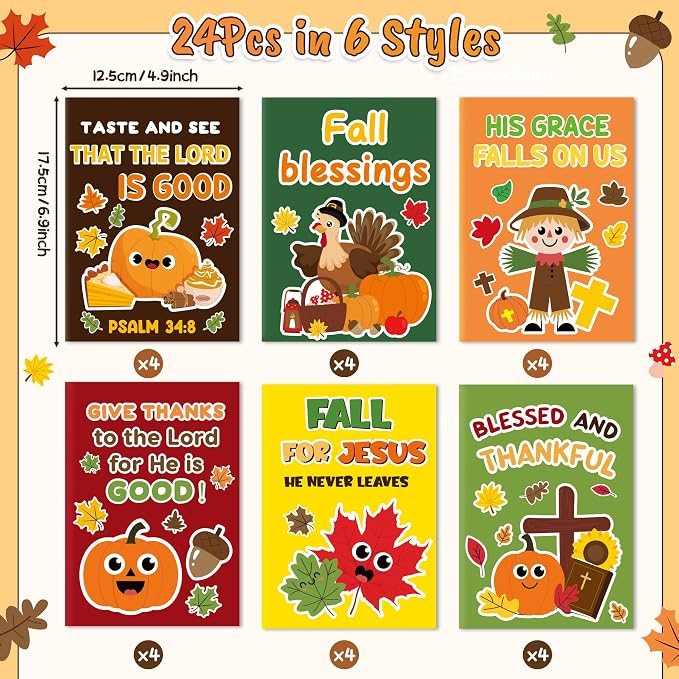 Dvbonike 24Pcs Fall Bible Coloring Books Religious DIY Color-in Pages | Drawing Booklet Bulk, Autumn Party Supplies, Christian Activity, Sunday School Artwork, Classroom Rewards, Thanksgiving Gift