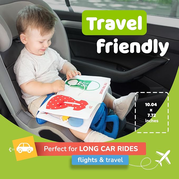 Toddler Travel Toys for Airplane and Car Rides, Busy Book for Toddlers 1-3 | Quiet Book Plane Toys for 1 Year Old, Montessori Activity Book with All Parts Attached, Screen Free Toy Gift