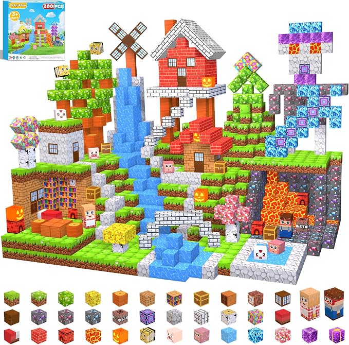 EchoPlan 200PCS Magnetic Blocks, Magnetic Building Blocks, Magnet Blocks Cubes, STEM Educational Stacking Magnet Toy for Kids Ages 3 4 5 6 7 8 9 10 11, Birthday Gifts for Boys and Girls, 1" Large Size