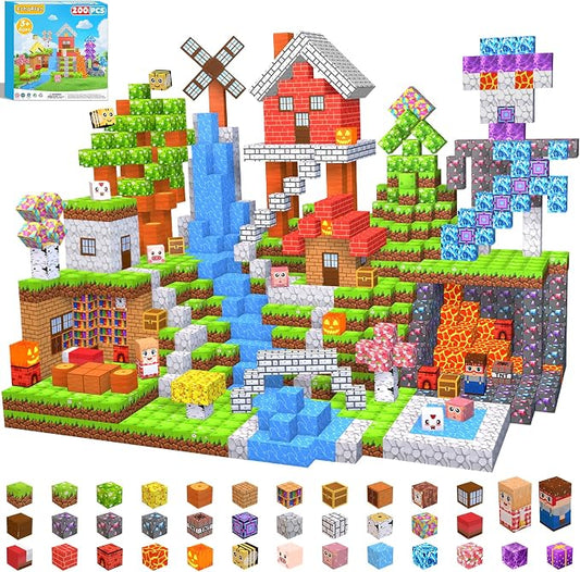 EchoPlan 200PCS Magnetic Blocks, Magnetic Building Blocks, Magnet Blocks Cubes, STEM Educational Stacking Magnet Toy for Kids Ages 3 4 5 6 7 8 9 10 11, Birthday Gifts for Boys and Girls, 1" Large Size