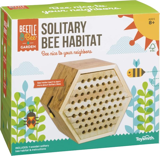 Toysmith Beetle & Bee Solitary Habitat Kit, Wooden Outdoor Science Toy | Kids Outdoor Toy, Bee House Craft, Garden Kit Learning, 13 FSC Wood Pieces, No Glue Hardware, Age 8+ Pollinator Activity