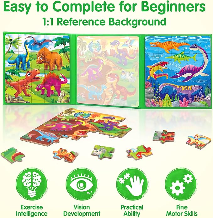 SYNARRY Magnetic Dinosaur Puzzle for Kids Ages 3-5, Travel Dinosaur Toys | 20-Piece Magnetic Travel Puzzle for Kids Ages 4-6, Car Airplane Road Trip Activities, Quiet Toys, Dinosaur Gifts for Kids