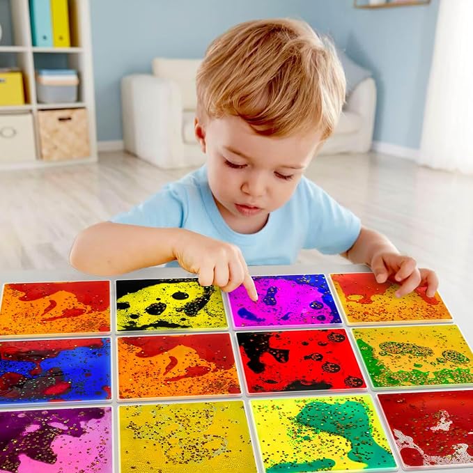 Liquid Sensory Soft Gel Toys - Set of 12 - Square | Sensory Fidget Toys, Water Sensory Toys, For Nursery, Playroom, For Toddlers and Kids with Autism