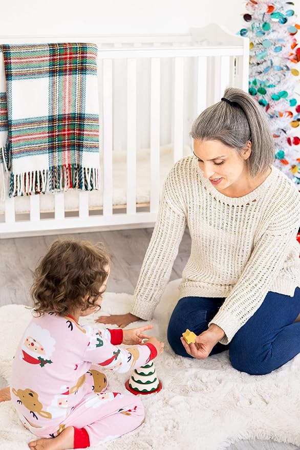Pearhead Wooden Christmas Tree Stacking Toy Set, Holiday Toys for Toddlers