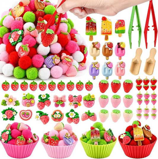 155 Pcs Strawberry Sensory Bin Filler Summer Counting Sorting Sensory Bin Items Fine Motor Counts for Summer Strawberry Sorting Counting