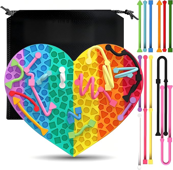2PCS Sensory Activity Board, Silicone Fidget Toys for Calming and Stress | Autism Quiet for Adults, Toddler Sensory Toys for ADHD, Road Trip Essentials for Kids, Portable Travel Bag & 12 Strings