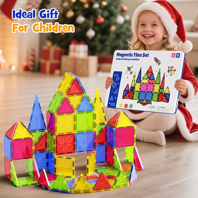 Large Magnetic Tiles for Kids: Durable Jumbo Blocks with Welded Case | 7.5cm tiles for toddlers ages 3-8. Ultrasonic welded safe magnets. Compatible with major brands. STEM Montessori learning toy