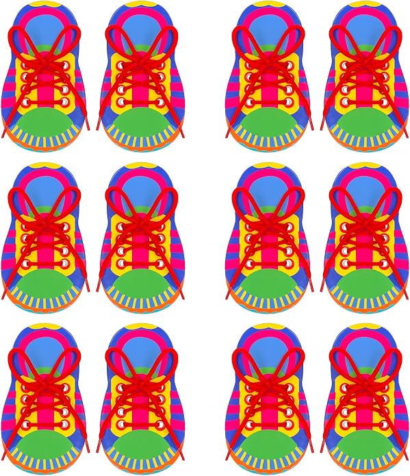 ZAKVOOR 12 Pack Shoelace Threading Practice Boards Set Hard Cardboard Lace Training Tool for Fine Motor Skills Hand Eye Coordination Learning Activities