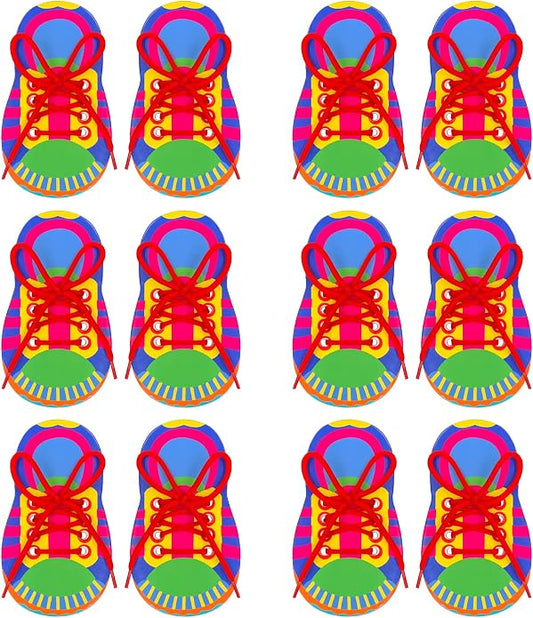 ZAKVOOR 12 Pack Shoelace Threading Practice Boards Set Hard Cardboard Lace Training Tool for Fine Motor Skills Hand Eye Coordination Learning Activities