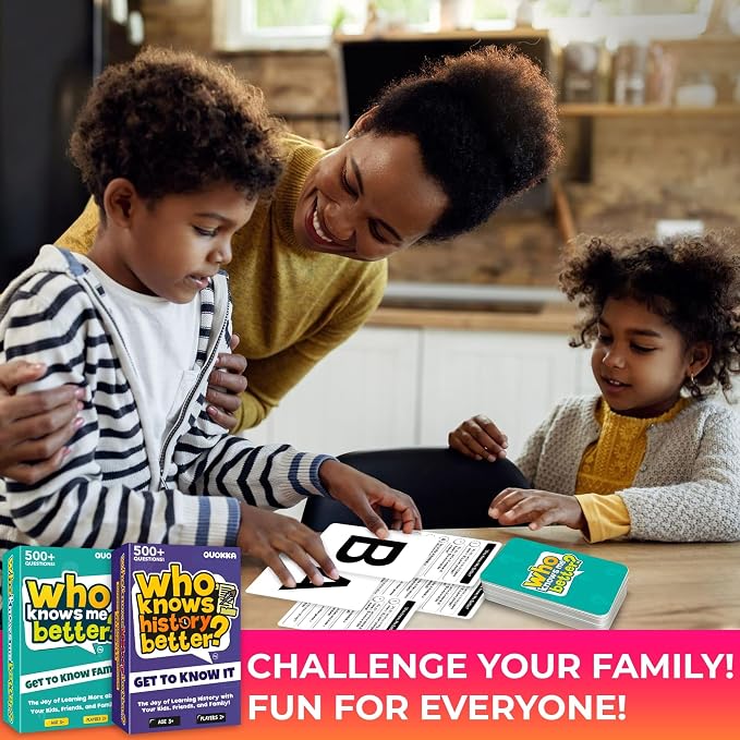 Card Games for Kids 8-12 - Set of 4 Board Family Games for Kids and Adults | Trivia Cards for Family Game Night - Who Knows It Better 2000+ Questions History, Geography, Science - Fun Card Game