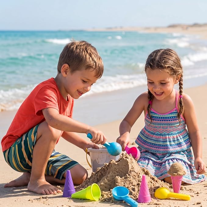 Potchen 30 Pcs Plastic Ice Cream Cones and Scoop Set Outdoor Beach Toys Kids Sand Mold Set Summer Sandbox Ice Cream Mold for Sensory Bin Outdoor Play Backyard Seaside Activities Party (Light Color)