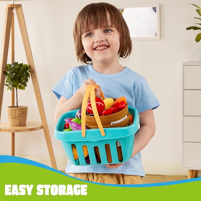 JOYIN Learning Toys Play Food Set for Kids, Cutting Food for Preschool Activities, Play Kitchen Accessories, Educational Toys, Color Sorting Set for Boys & Girls, Back to School Gifts for Kids