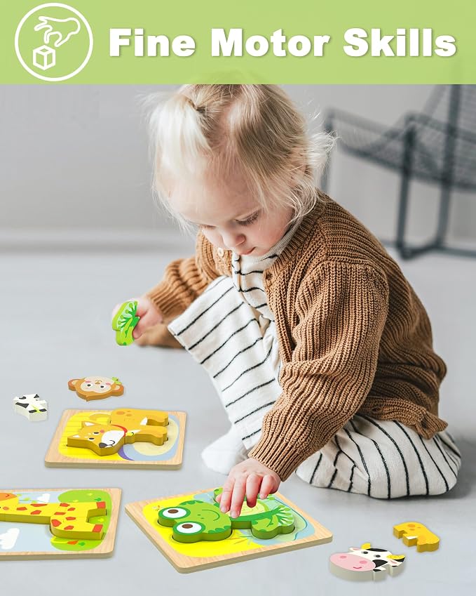 Benresive Wooden Toddler Puzzles, Montessori Toddler Toys for 1 2 Year Old | 6 Pcs Puzzles, 1 2 3 Year Old Girl Boy Great Gifts, Learning Educational Preschool Bolck Toys for 1 2 3 Year Old