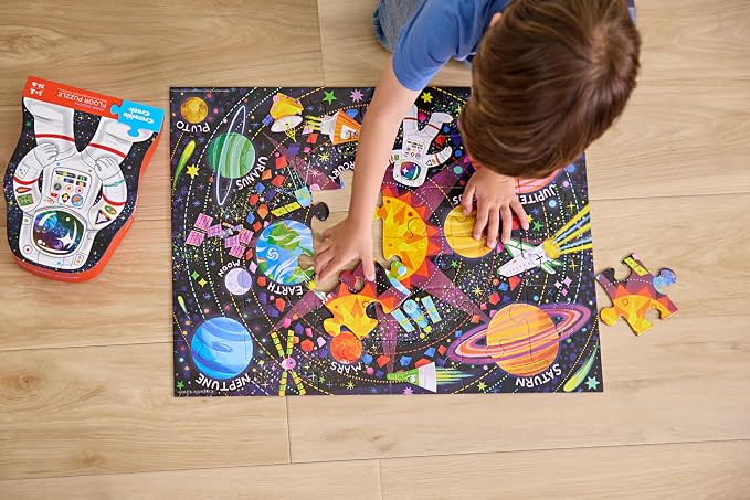 Crocodile Creek 36-Piece Jigsaw Floor Puzzle - Fun Floor Puzzles for Kids Ages 3-5 - Heavy-Duty Shaped Box for Storage - Space Explorer - 24" W x 18" H Finished
