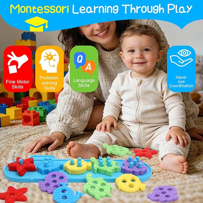 Montessori Sensory Stacking Sorting Toys for Toddlers 1-3 | Soft textured blocks offer rich tactile sensory play for babies