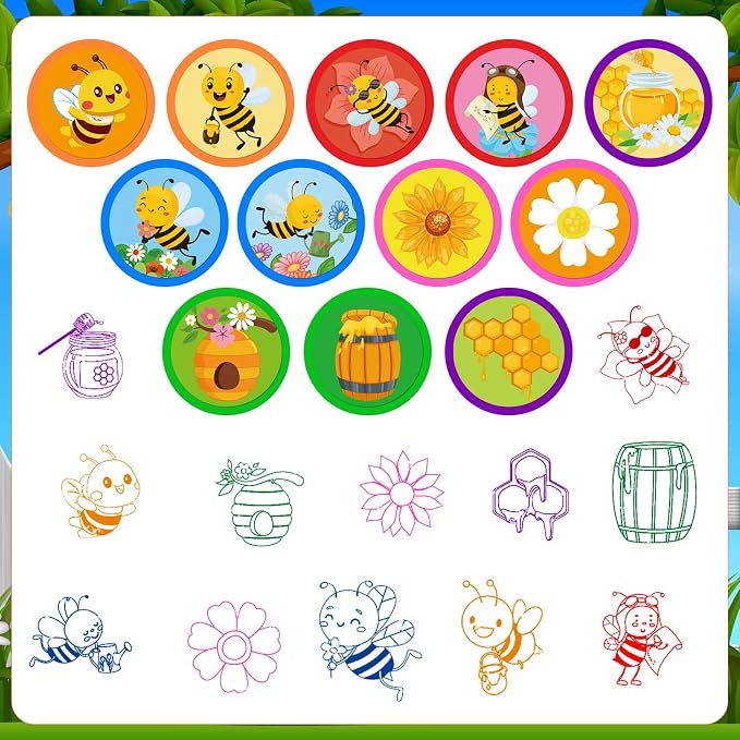 Cinrobiye 24 Pcs Bee Stampers Party Favor Set, Cute Honey Bee Stamps for Kids Birthday Party, Classroom Rewards, Carnival Prizes, Goody Bag Fillers, Bee Themed Party Supplies