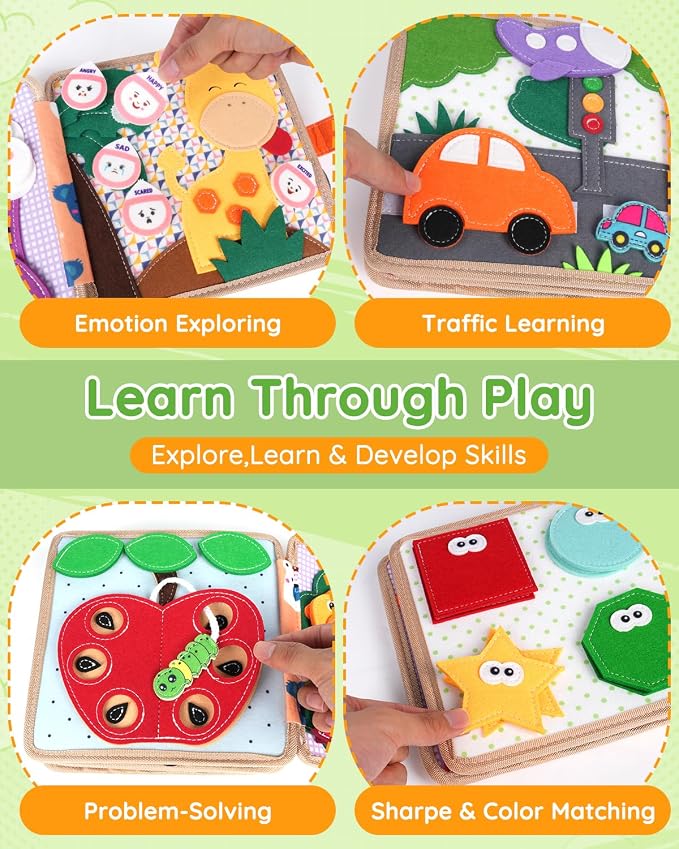Cobelae Montessori Busy Book for Toddlers 1-3, Toddler Busy Board | Felt Quiet Book, Airplane Travel Toys for Kids Ages 1+ Year Old,Baby Learning Activity Books,Boys Girls Gifts for 1 Year Old