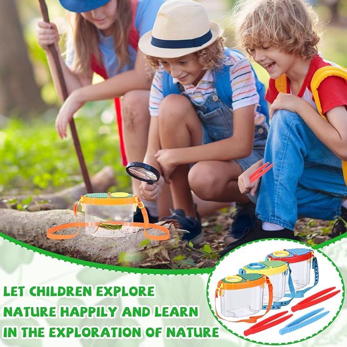 Halloscume 18 Pcs Bug Catchers for Kids Collection Viewer for Kids Critter Insect Cage Bug Tweezer Magnifying Insect Box Magnifier Container Butterfly Catcher Cage, Science Nature Exploration Tools
