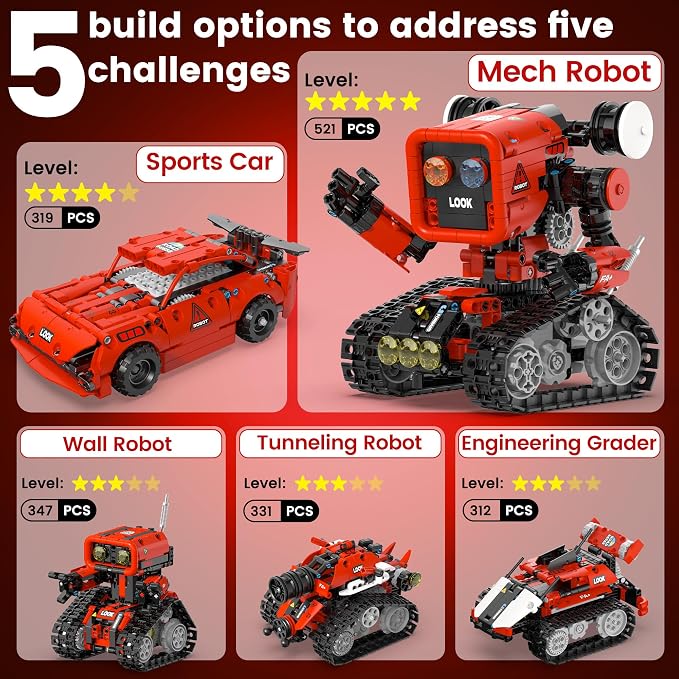 5 in 1 Robot Building Kit, STEM APP & Remote Control Robotics | Ages 8-12, Build Robot, Car & Mechanical Models, Birthday Gift for Boys Girls
