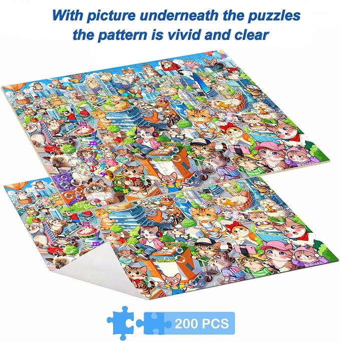 Puzzles for Kids Ages 6-8 8-10 - 200 Piece Puzzles - City Cats Puzzle | 200 Piece for Learning Educational Puzzles .Puzzles for 6 7 8 9 10 11 12 years old boys and girls.Learning Puzzle Toy