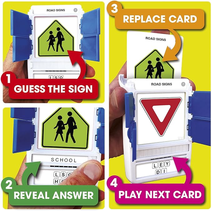 US Road Signs Travel Game - Learn 100 Road Signs | Flash Cards with Slide Reveal Case | Card Game, Gift, Stocking Stuffer | Hours of Fun for Kids and Adults | Ages 6+