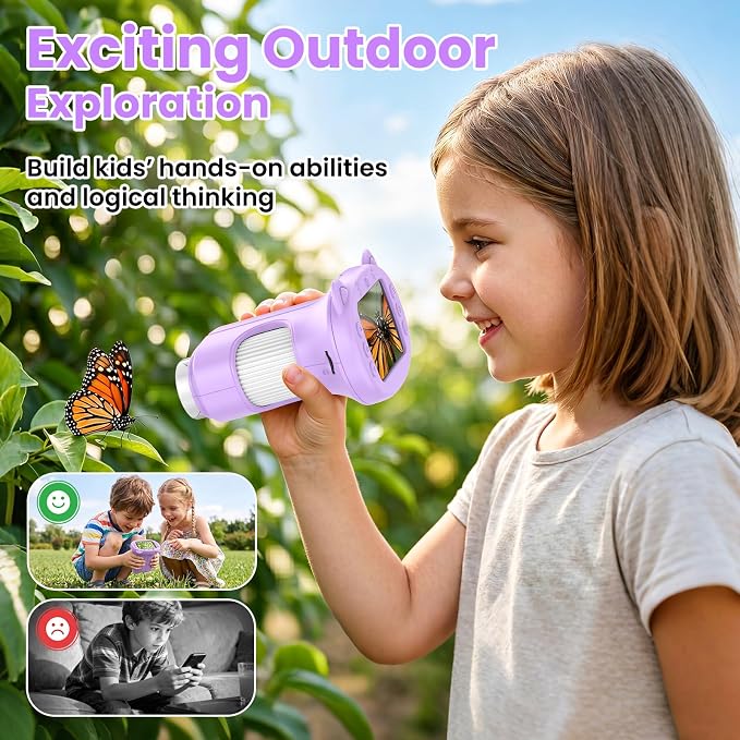 Alotwan Kids Handheld Microscope, 1000X Digital Pocket Microscope for 3-12 | 2.4" Large Screen, HD Camera/Video, Outdoor Toys, STEM Science Kit, Birthday Gifts for Boys & Girls 3-12, Christmas Gift