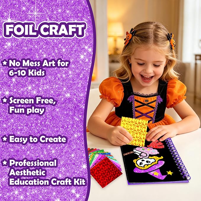FUNNYB&G Foil Art Craft Kit for Kids, Sparkly Birthday Gift Toy for Kids | No Mess, Kids Ages 4-10 Create Sparkling Artwork, A Creative Gift for Birthdays, Holidays, Travel Activities,Screen-Free Fun