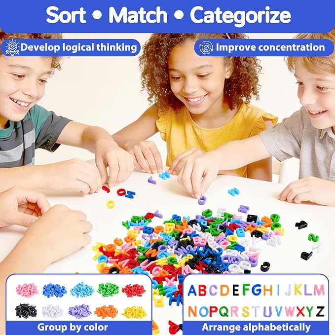 278 Pcs Lacing Letters Beads, 10 Color Alphabet Letter Beads Learning Toys with 18 Laces, Uppercase ABC Bead Letters Toys for Kids Ages 3+, Home Manipulatives for Preschoolers, Back to School Supplies
