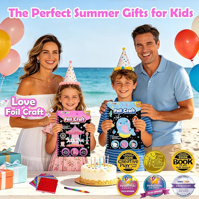FUNNYB&G Foil Art Craft Kit for Kids, Sparkly Birthday Gift Toy for Girls | No Mess, Kids Ages 4-10 Create Sparkling Artwork, A Creative Gift for Birthdays, Holidays, Travel Activities,Screen-Free Fun