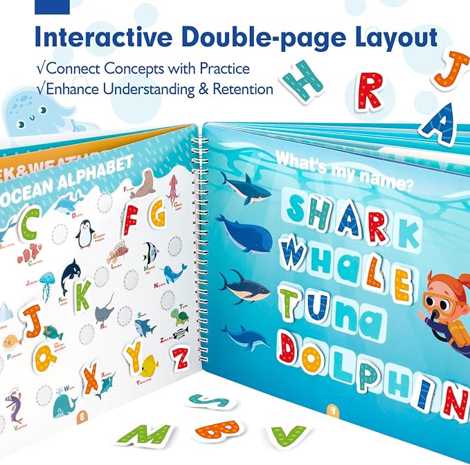 hahaland Busy Book for Toddlers 3-5, Preschool Learning Activities 27 Pages | Toddler Montessori Toys for 3 Year Old, 15 Educational Concepts, Learning Educational Travel Toys
