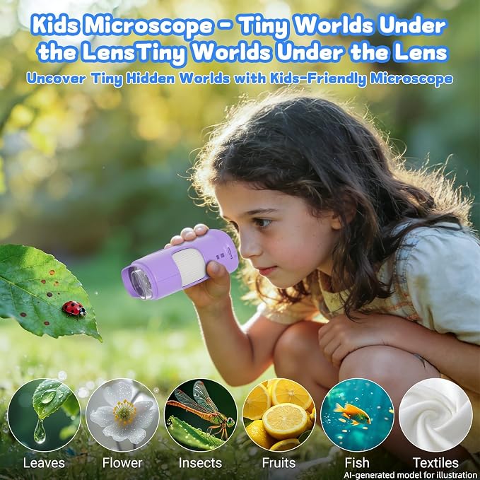 1000X Handheld Microscope for Kids: Pocket Digital Microscope with 1080P&2.0''IPS Screen&Photo/Video - Portable Edu Science Kits for Girls Boys - STEM Toys Birthday Gifts Ages 3-6 6-12(Purple)
