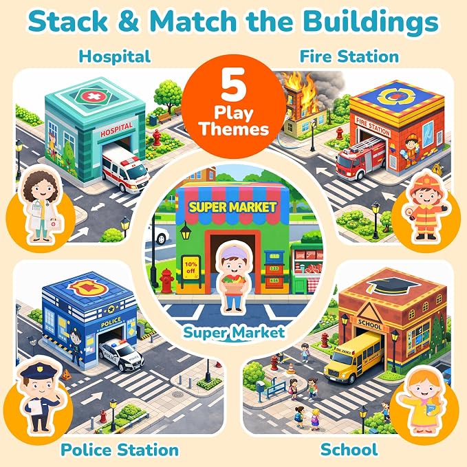 Wooden Train Set for Kids, Wood Train Tracks Complete Town Railway Playset | Train Set for Kids 3-7 with Matching Figures, Vehicles, Stacking and Nesting Blocks, Sorting & Stacking Toys for Boys Girls