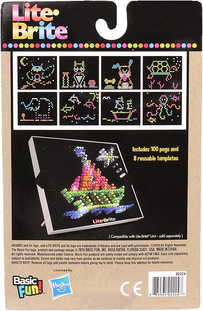 Lite Brite Peg and Template Refill Pack, Light Up Drawing Board Accessories, LED Drawing Board Pegs with Colors, Toys for Creative Play, Light Toys for Kids Aged 4 +