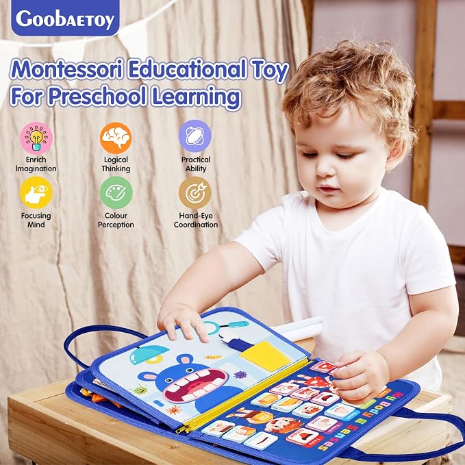 Montessori Busy Board Boy, Toddler Toys for 3-6 Years Old Boy, Toddler Busy Book Educational Learning Sensory Activity Toys for Road Airplane Travel for Kids with Autism
