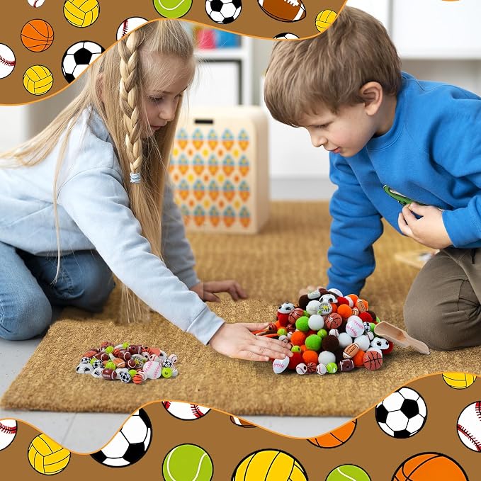 242pcs Sports Balls Sensory Bin Filler Fine Motor Toys Ball Sensory Bin Items Easter Soccer Baseball Basketball Football Tennis Sensory Bin Items Pom Poms for Color Counting Sorting